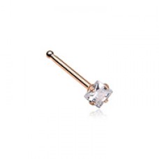Rose Gold Square Prong Set Gem Top Nose Stud Ring