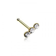 Golden Triple Linear Gem Nose Stud Ring
