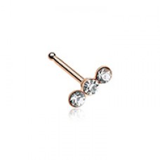 Rose Gold Triple Linear Gem Nose Stud Ring