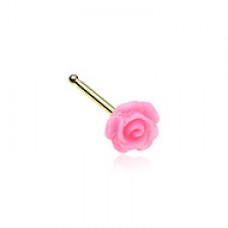 Golden Pink Rose Nose Stud Ring
