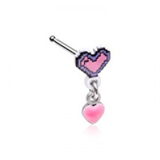 Gamer Pixel Heart Dangle Gem Nose Stud Ring