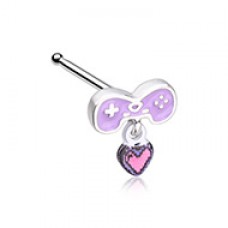 Gamer Controller Heart Dangle Gem Nose Stud Ring
