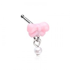 Sweet Kawaii Coquette Bow Pearl Dangle Nose Stud Ring