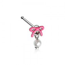 Pink Enamel Pearl Drop Bow Ribbon Nose Stud Ring