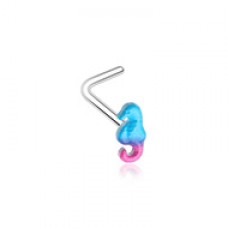 Kawaii Pink Blue Seahorse L-Shaped Nose Ring
