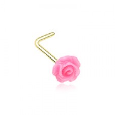 Golden Pink Rose L-Shape Nose Ring