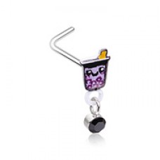 Boba Drink Dangle Gem L-Shape Nose Ring