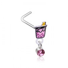 Boba Drink Dangle Gem L-Shape Nose Ring