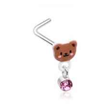 Teddy Bear Dangle Gem L-Shape Nose Ring