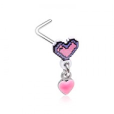 Gamer Pixel Heart Dangle Gem L-Shape Nose Ring