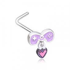 Gamer Controller Heart Dangle Gem L-Shape Nose Ring