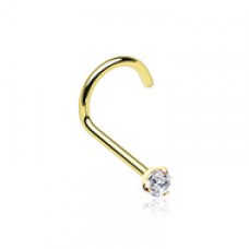 Golden Prong Set Gem Top Steel Nose Screw Ring