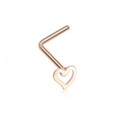 Rose Gold Dainty Heart Icon L-Shaped Nose Ring