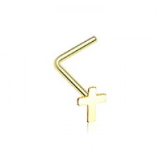 Golden Dainty Cross Icon L-Shaped Nose Ring