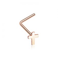 Rose Gold Dainty Cross Icon L-Shaped Nose Ring