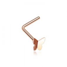 Rose Gold Dainty Butterfly Icon L-Shaped Nose Ring