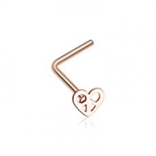 Rose Gold Dainty Peace Sign Heart Icon L-Shaped Nose Ring
