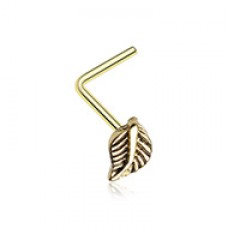 Golden Vintage Leaf Icon L-Shaped Nose Ring