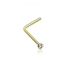 Golden Press Fit Gem Top L-Shaped Nose Ring