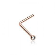 Rose Gold Press Fit Gem Top L-Shaped Nose Ring