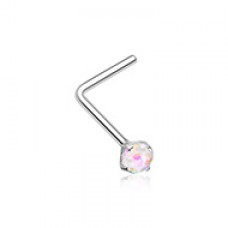 Opal Sparkle Prong Set L-Shaped Nose Ring