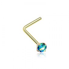 Golden Opal Sparkle Prong Set L-Shaped Nose Ring