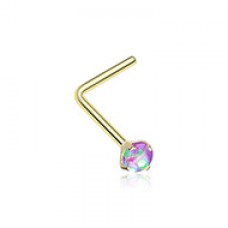 Golden Opal Sparkle Prong Set L-Shaped Nose Ring