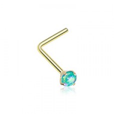 Golden Opal Sparkle Prong Set L-Shaped Nose Ring