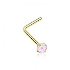 Golden Opal Sparkle Prong Set L-Shaped Nose Ring