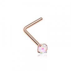Rose Gold Opal Sparkle Prong Set L-Shaped Nose Ring