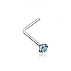 Prong Set Gem Top Steel L-Shaped Nose Ring