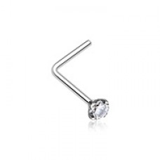 Prong Set Gem Top Steel L-Shaped Nose Ring