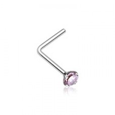 Prong Set Gem Top Steel L-Shaped Nose Ring