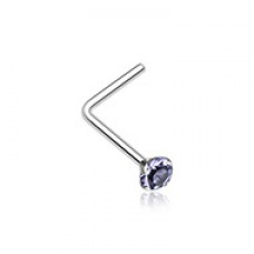 Prong Set Gem Top Steel L-Shaped Nose Ring
