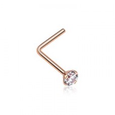 Rose Gold Prong Set Gem Top L-Shaped Steel Nose Ring