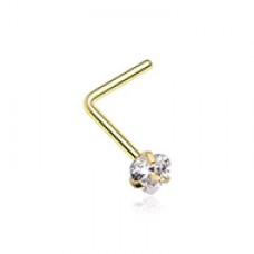 Golden Heart Prong Set Gem Top L-Shaped Nose Ring