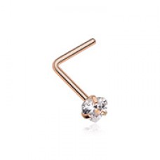 Rose Gold Heart Prong Set Gem Top L-Shaped Nose Ring