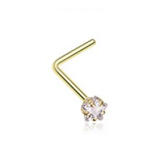Golden Star Prong Set Gem Top L-Shaped Nose Ring