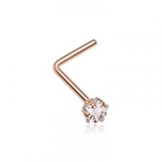 Rose Gold Star Prong Set Gem Top L-Shaped Nose Ring