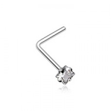 Square Prong Set Gem Top L-Shaped Nose Ring