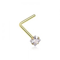Golden Square Prong Set Gem Top L-Shaped Nose Ring