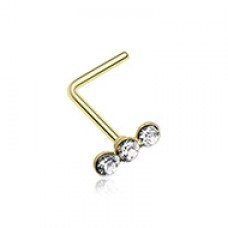 Golden Triple Linear Gem L-Shaped Nose Ring