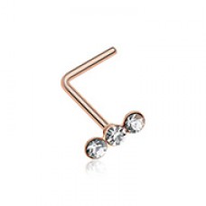 Rose Gold Triple Linear Gem L-Shaped Nose Ring