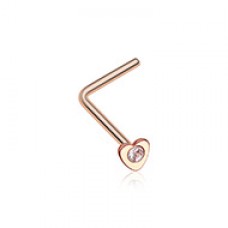 Rose Gold Heart Icon Sparkle L-Shaped Nose Ring