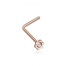 Rose Gold Flower Icon Sparkle L-Shaped Nose Ring