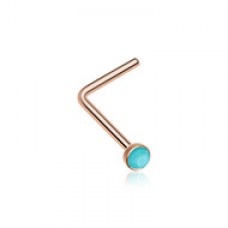 Rose Gold Turquoise Stone L-Shaped Nose Ring