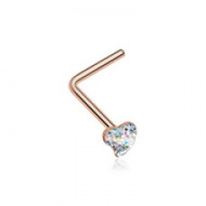 Rose Gold Heart Glitter Sparkle L-Shaped Nose Ring