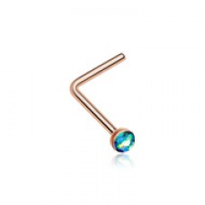 Rose Gold Opal Sparkle L-Shaped Nose Ring