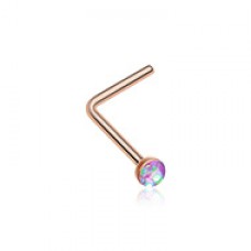 Rose Gold Opal Sparkle L-Shaped Nose Ring