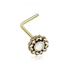 Golden Filigree Opal Sparkle L-Shaped Nose Ring